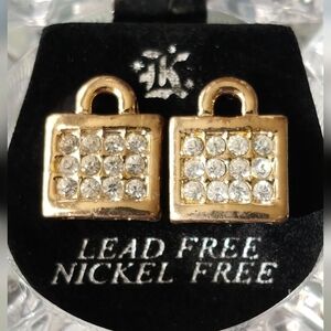 Gold Lock Earrings with Cz Stones